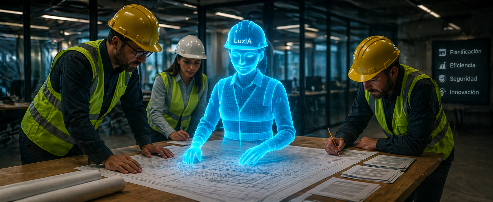 LuzIA trabajando con el equipo de construcción